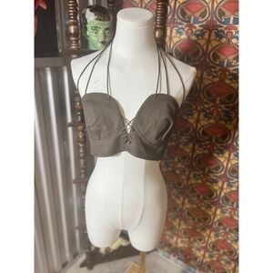Darker Wavs Halter Top Lace Up Corset Brown‎ Festival Rave Goth Women's Large